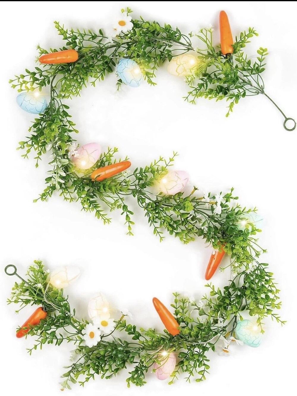 Easter Garland 6 FT Easter Artificial Garlands 10 Glowing Eggs & Carrots